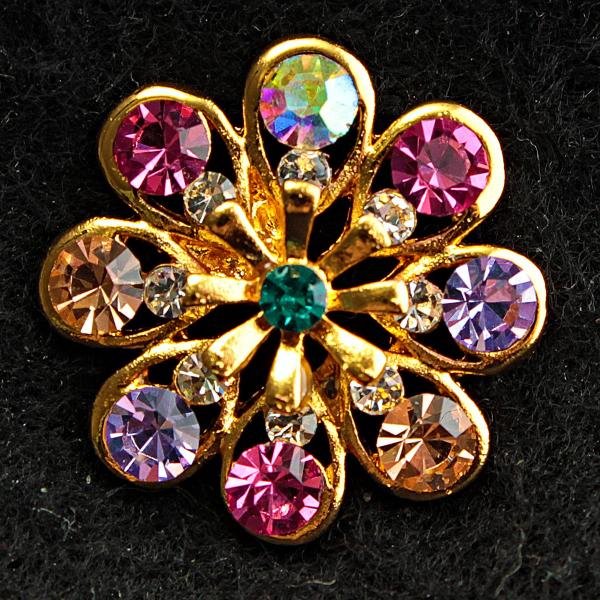 [18/18 мм] Брошь желтый металл Цветок с камнями ярких оттенков
