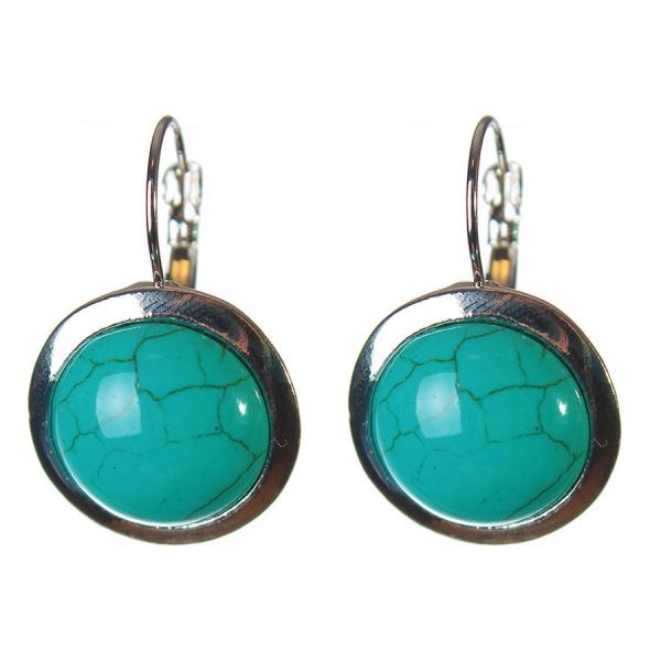 Серьги Бирюза гладкая оправа круглый   камень 2см L-3,1см