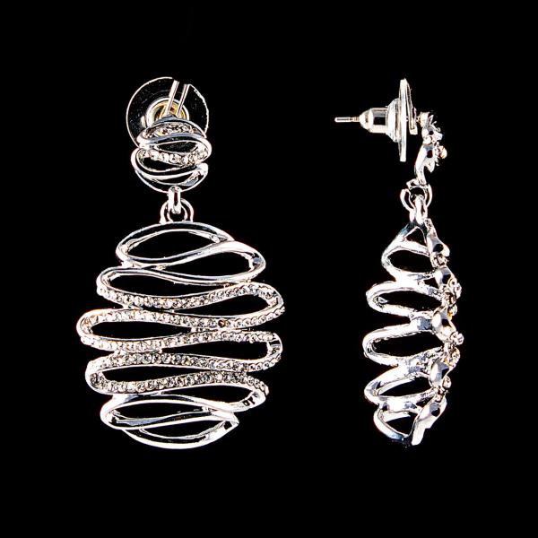 Серьги-пусеты с подвеской Зигзаг, белые стразы, металл под серебро, 4,5см