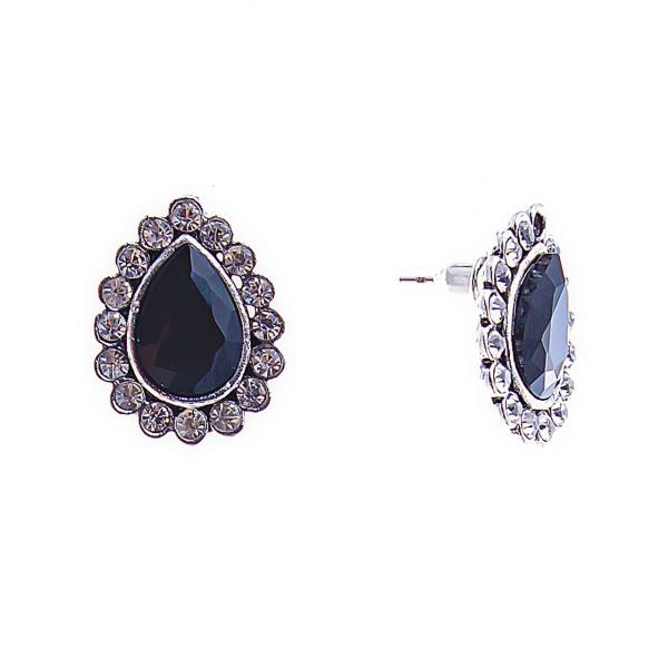 Серьги-пусеты каплевидные, с синими кристаллами оправа стразы , 23*19мм