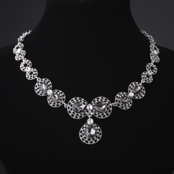 Колье с кристаллами "Бантики" серые камни Сильвер