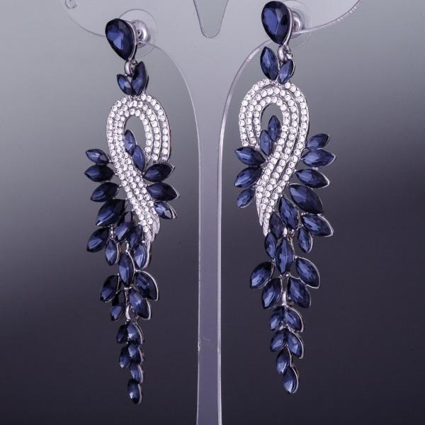 Серьги с синими кристаллами "Грозди" сильвер