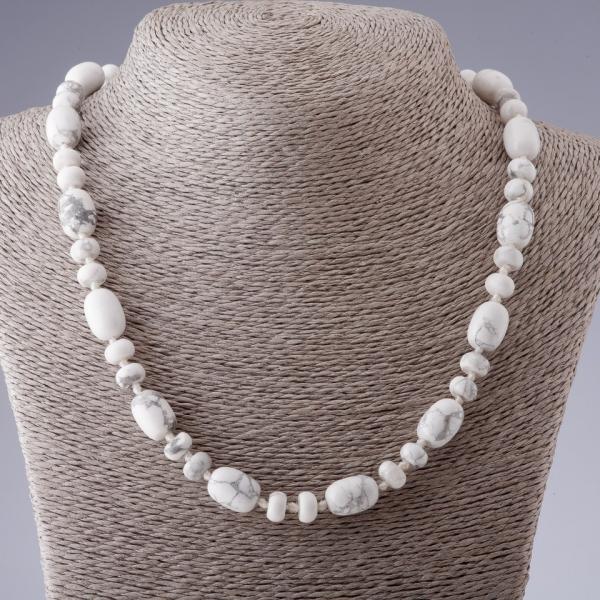 Бусы Кахолонг "бочонок+шайба" 10х15мм 8мм 50см