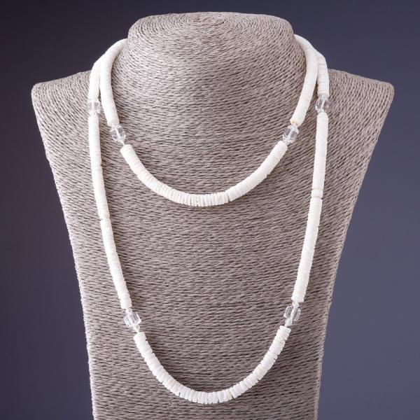 Бусы длинные ракушка Скафарка с хрусталиками белые 100 см