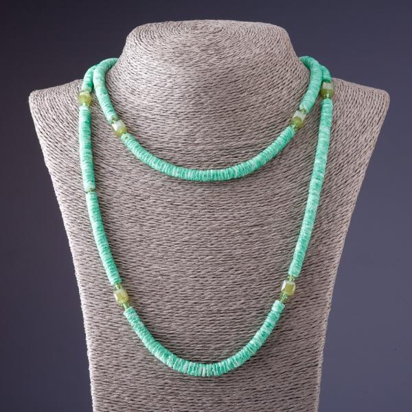 Бусы длинные ракушка Скафарка с хрусталиками зеленые 100 см