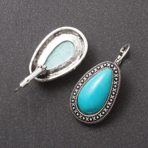 Серьги Бирюза оправа  "точка крестик"  камень  "капля" 3*2см L-4см