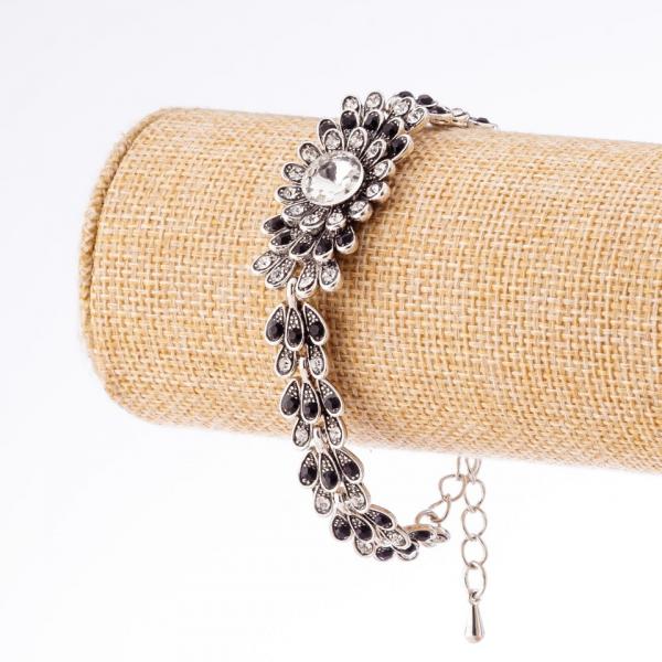 Браслет под "капельное серебро" Жарптица  с белыми кристаллами 22смцвет металла "серебро"