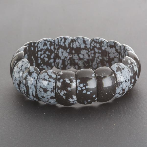 Браслет Снежный Обсидиан на резинке прямоугольное звено 2х1,2см