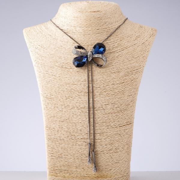 Подвеска на затяжке "Бант" с синими кристаллами L-max 90см