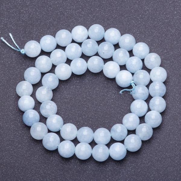 Бусины из натурального камня Аквамарин бледно голубой на нитке гладкий шарик d- 8мм L-38см