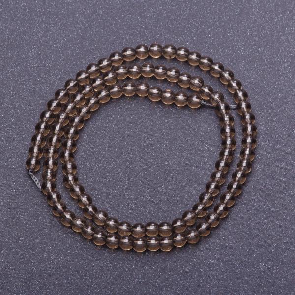 Бусины из натурального камня Раухтопаз на нитке гладкий шарик d-4мм L-38см