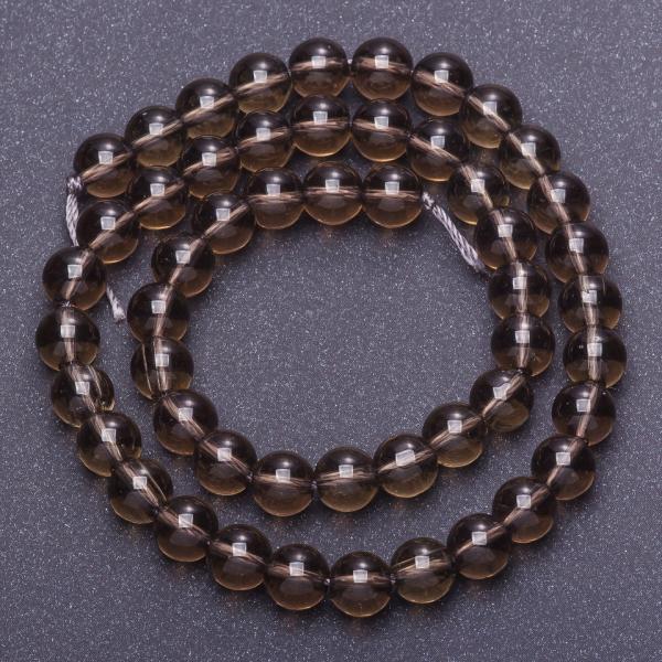 Бусины из натурального камня Раухтопаз на нитке гладкий шарик d-10мм L-38см