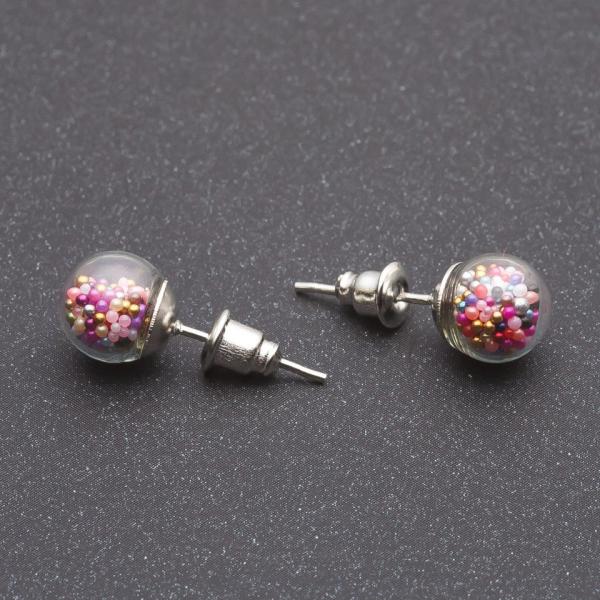 Серьги пуссеты мини "Колба" разноцветный грильяж d-8мм