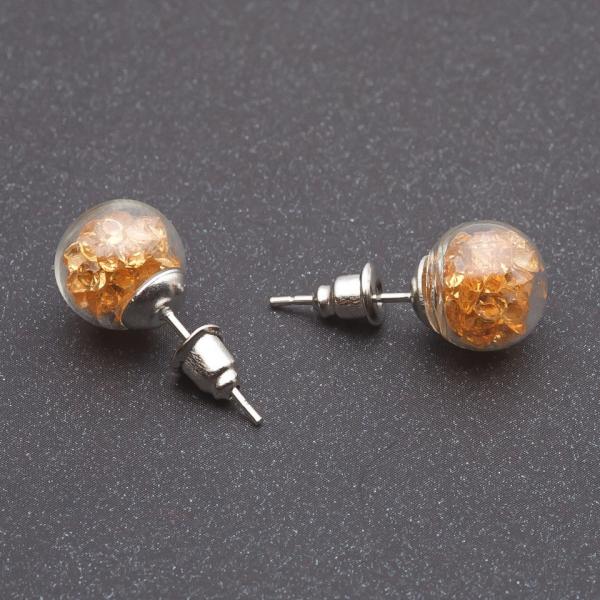 Серьги пуссеты мини "Колба" с золотистыми кристаллами d-10мм