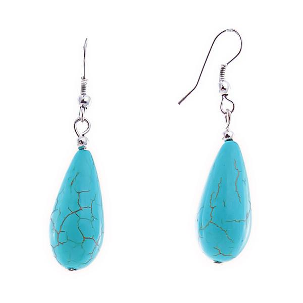 Серьги-подвески с гладкими кабошонами "капля вытянутая" под "бирюзу" с прожилками,47*25мм