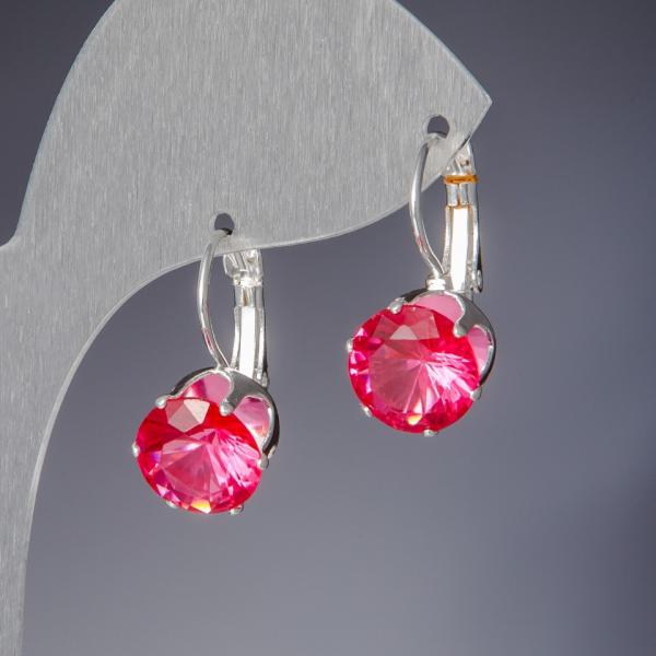 Серьги с малиновыми кристаллами  "Классик" L-2см