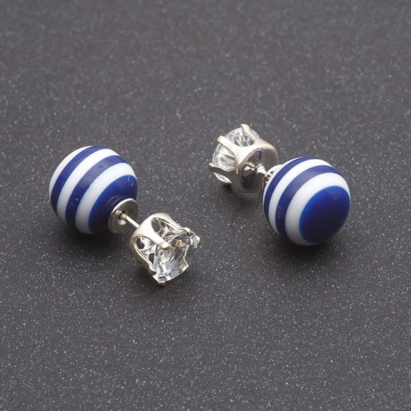 Серьги пуссеты мини "матрешка" с кристаллом полоска d-10мм