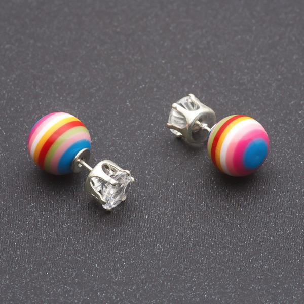 Серьги пуссеты мини "матрешка" с кристаллом полоска d-10мм