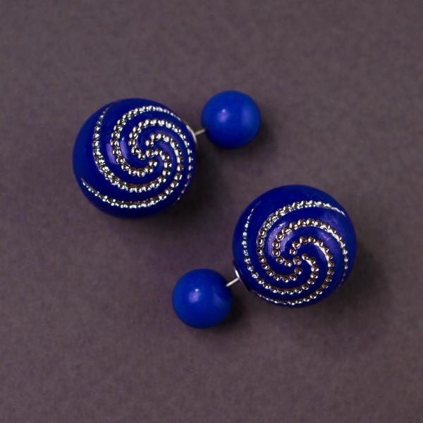 Серьги пуссеты шары Диор "матрешка" Звездная спираль" синие