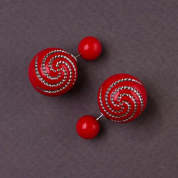 Серьги пуссеты шары Диор "матрешка" Звездная спираль" красные