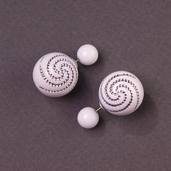 Серьги пуссеты шары Диор "матрешка" Звездная спираль" белые