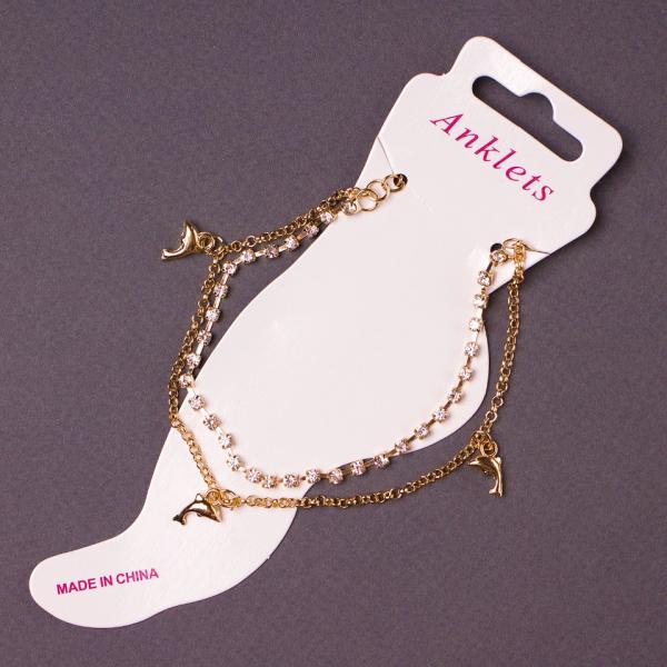 Браслет на ножку Дельфины цвет металла "золото" L-20-26см