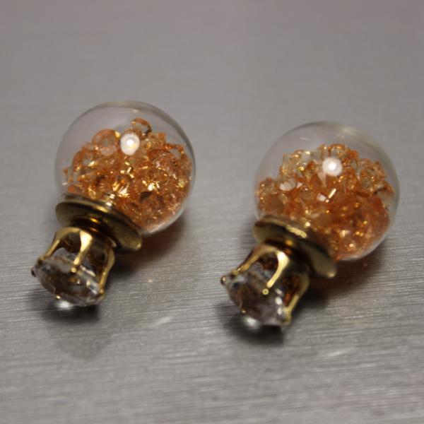 Серьги шары Диор матрешка стекло с желтыми кристаллами "пересыпка"