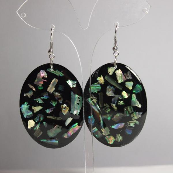 Уценка  Серьги женские инкрустация Халиотисом L-6,5см d-50х40мм