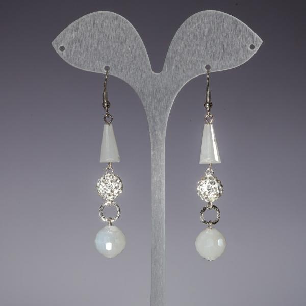 Серьги "Вечерние" белые "софиты", белый перламутровый чешский хрусталь L-7см