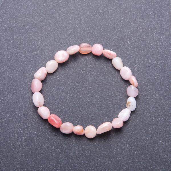 Браслет из натурального камня Розовый Опал галтовка d-7мм(+-) обхват 18 см на резинке