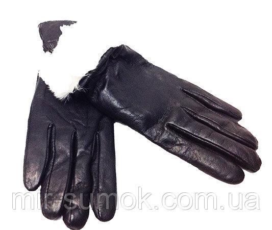 Фото  Женские перчатки кожа Зимушка Артикул P- 125 мод №4 черные мех кролик