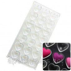 Фото  Поликарбонатная форма для шоколада Сердечки 21 ячейки