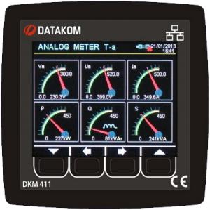 Фото  DATAKOM DKM-411 Анализатор электрической сети, 96x96mm, 3.5” цветной TFT дисплей, Ethernet, USB/Host, USB/Device, RS485, RS232, 2-дискретных входа, 2-дискретных выхода с источником питания переменного тока