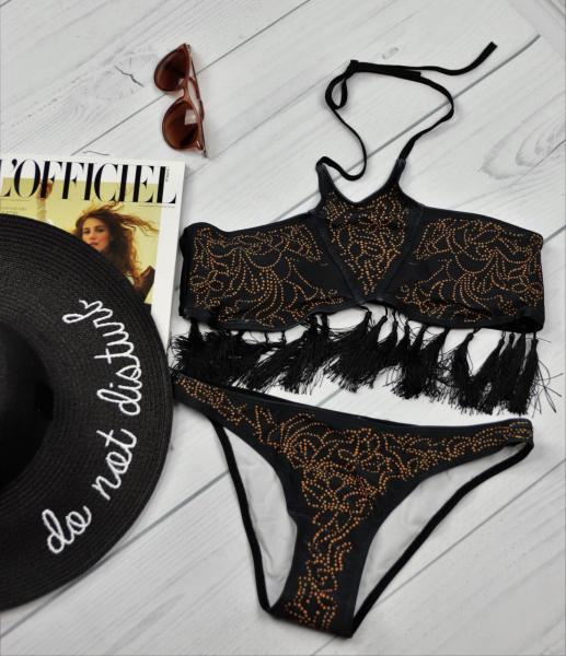 Купальник раздельный холтер коричневый с орнаментом.