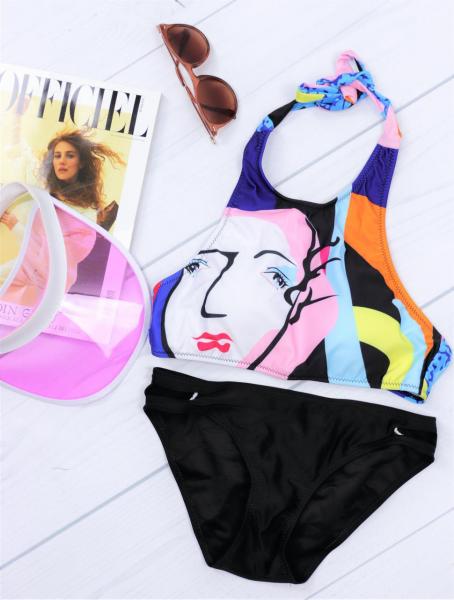 Купальник раздельный холтер  с рисунком.