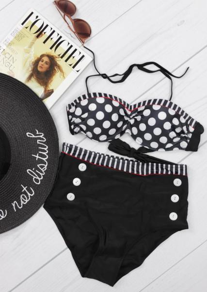 Купальник раздельный черный в горошек.