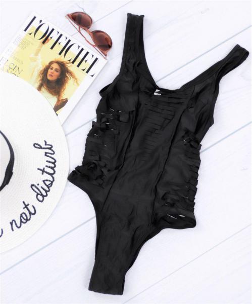 Женский слитный стильный купальник черный.