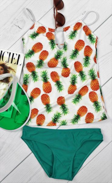 Женский слитный стильный купальник с ананасами.