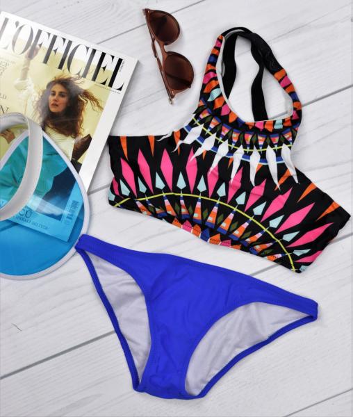 Купальник раздельный холтер  черно-синий.