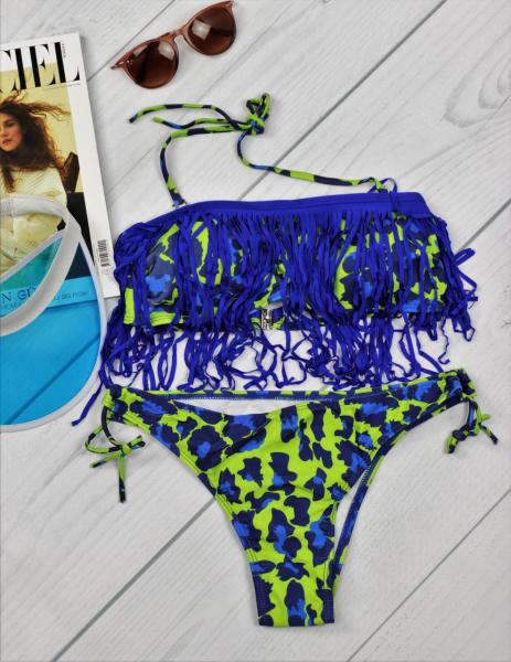 Купальник раздельный с рюшами сине-желтый бикини.