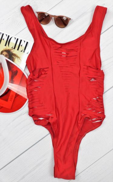 Женский слитный стильный купальник красный