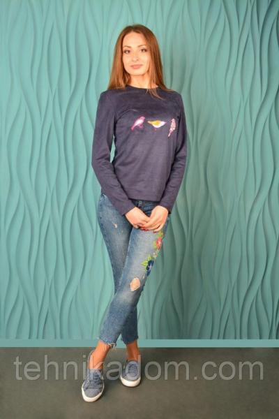 НВ-03-1 Свитшот  "птички" синий (42) (ф)