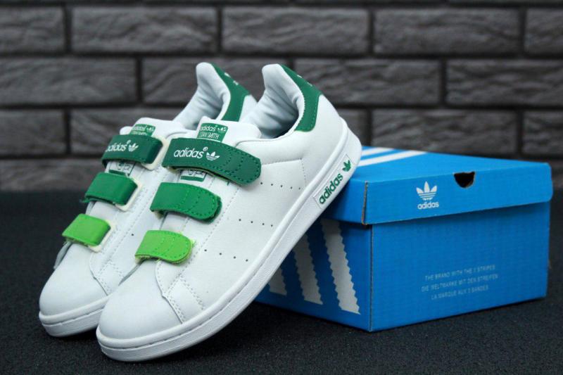 Фото Новинки №2., Жіноче взуття :, Adidas, Stan Smith Жіночі кросівки, obuwie do begania Adidas White Green Stan Smith Women Velcro Shoes, Адідас, Едідас