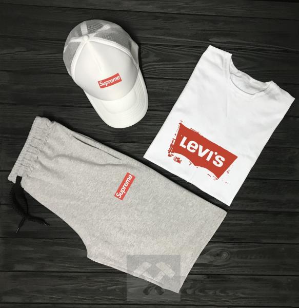 Мужской летний костюм Supreme & Levi's (Суприм и Левайс) комплект 3 в 1 XL