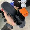  Шлепанцы Hermes Izmir Leather Ostrich Black Сандалии и шлепанцы мужские в Украине