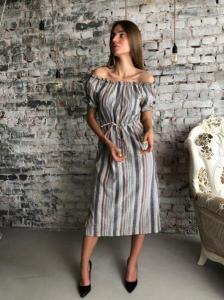 Фото Одежда Женское платье лён цветная полоска высочайшее качество