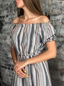 Фото Одежда Женское платье лён цветная полоска высочайшее качество