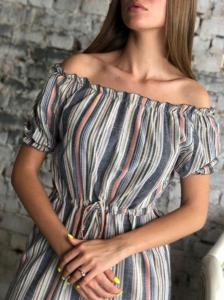 Фото Одежда Женское платье лён цветная полоска высочайшее качество