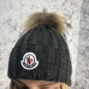 Фото Аксессуары Moncler Winter Hat Knitted Pompon Dark Gray