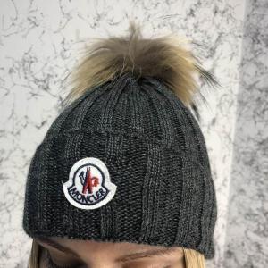 Фото Аксессуары Moncler Winter Hat Knitted Pompon and Scarf Dark Gray